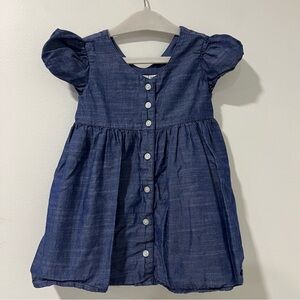 Janie and Jack Girls Navy Blue Chambray Puff Sleeve Button-Front Cotton Dress